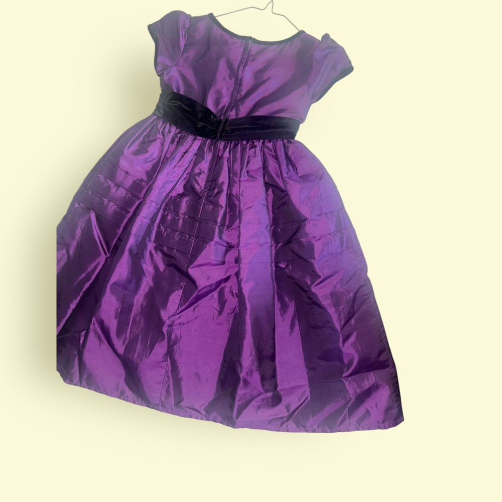 Purple Satin Dress with Black Waistband